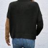 Women Colorblock Overlap Hem Stand Collar Drop Shoulder Long Sleeve Knit Sweater, Autumn/Winter