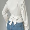 Apricot V-Neck Cinched Waist Bowknot Elegant Romantic Women Shirt