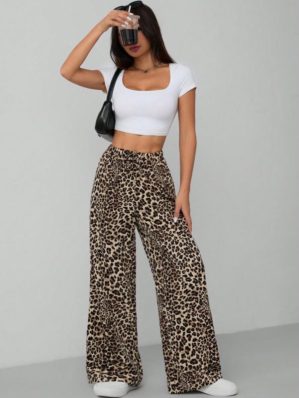Leopard Print Women's Wide Leg Trousers