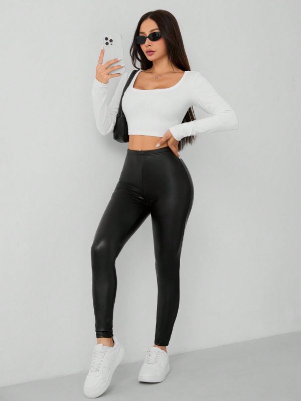 Ladies PU Leather High Elastic Leggings Trousers