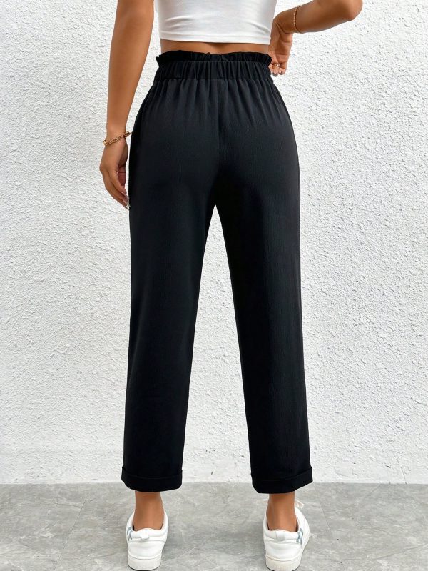 Solid Elastic Waist Cropped Pants