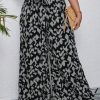 Plus Size Women Casual All-Over Print Elastic Waist Belt Loop Wide Leg Long Pants