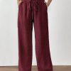 Women's Solid Color Front Tie Pocket Casual Long Pants, Daily Wear