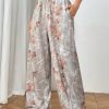 Women's Maple Leaf & Letter Print Pocketed Wide Leg Loose Casual Pants