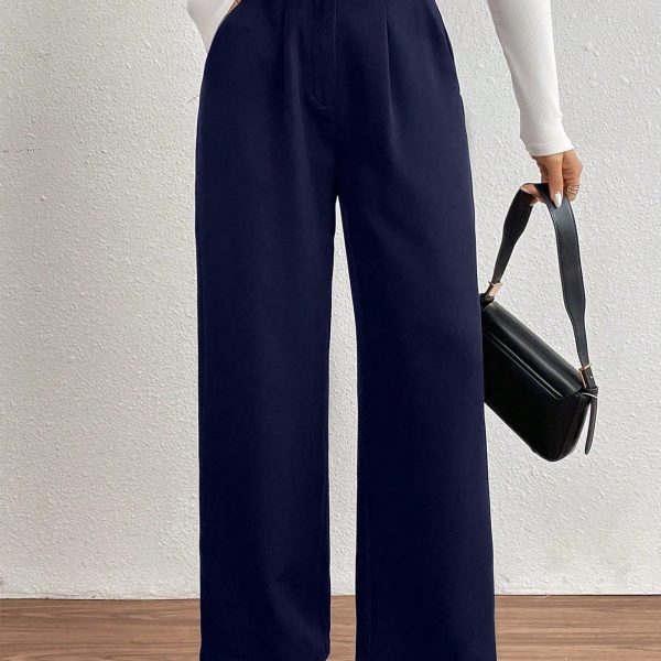 Women's Solid Color Pleated Straight-Leg Casual/Office Wear Pants