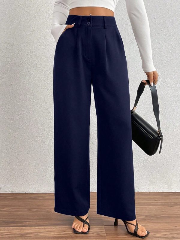Women's Solid Color Pleated Straight-Leg Casual/Office Wear Pants