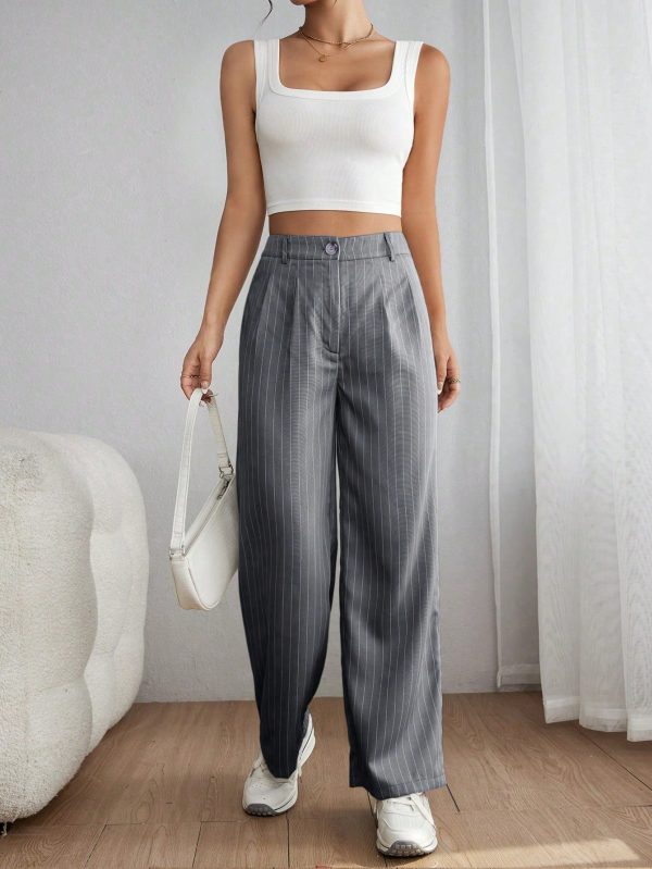 Striped Print Plicated Detail Pants