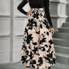Women Short Length Patchwork Floral Print Waisted Long Sleeve Dress, Autumn/Winter