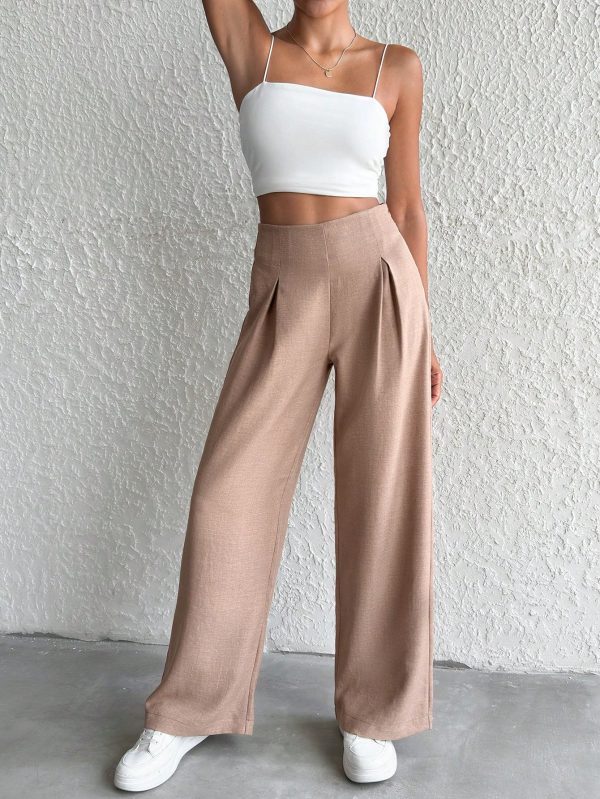 Women's Linen Beige Wide Leg Pants