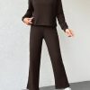 Cotton Women Solid Color Ribbed Tee & Pants