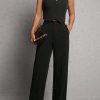 Button Front Vest Blazer & Wide Leg Pants