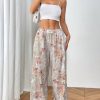 Women's Maple Leaf & Letter Print Pocketed Wide Leg Loose Casual Pants