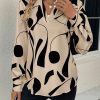 Women Asymmetrical Print Long Sleeve Casual Blouse
