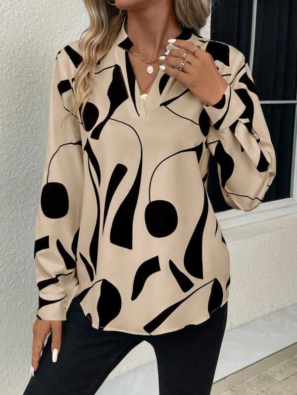 Women Asymmetrical Print Long Sleeve Casual Blouse