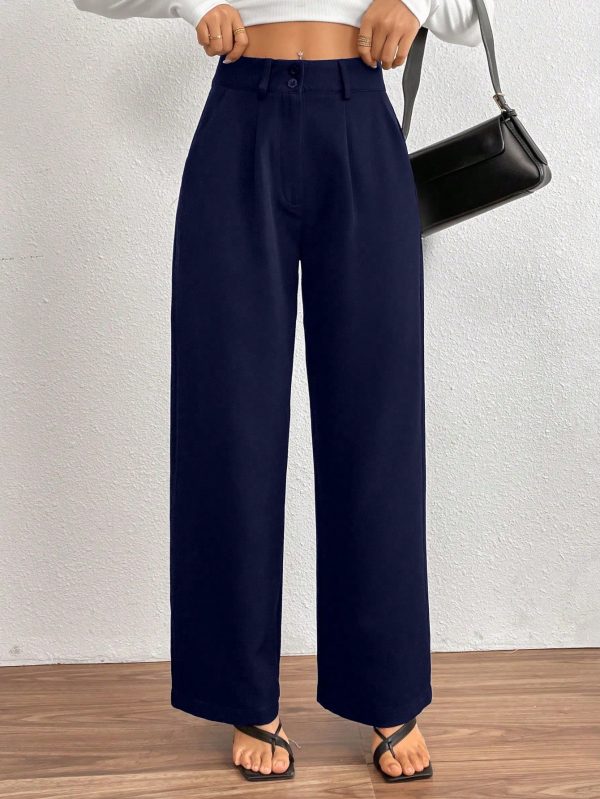 Women's Solid Color Pleated Straight-Leg Casual/Office Wear Pants