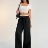 Contrast Color Double Waist Satin Glossy Women's Wide Leg Pants
