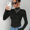 Solid Color Slim High Collar Long Sleeve White Top