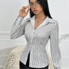 Women's Long Sleeve Striped Collared Button-Down Shirt, Blouse