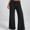 Solid High Rise Flared Straight Leg Pants