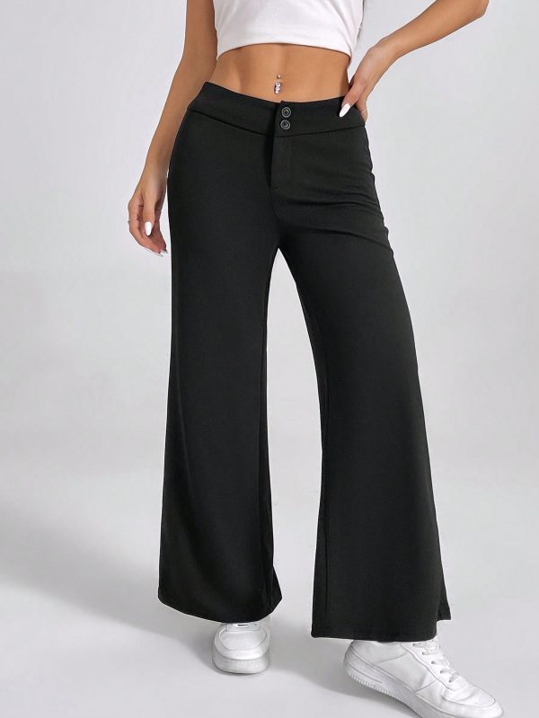 Solid High Rise Flared Straight Leg Pants