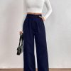 Women's Solid Color Pleated Straight-Leg Casual/Office Wear Pants