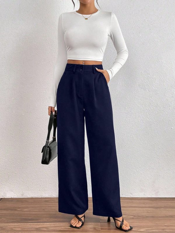 Women's Solid Color Pleated Straight-Leg Casual/Office Wear Pants