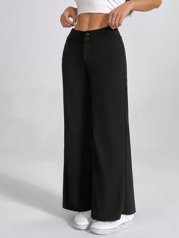 Solid High Rise Flared Straight Leg Pants