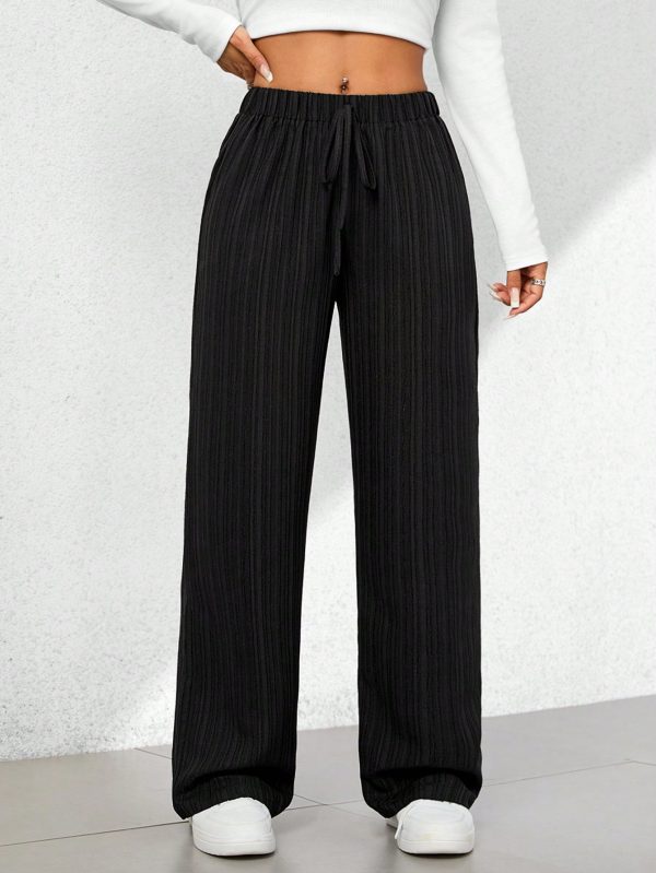Summer Casual Textured Wide-Leg Capri Pants