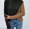 Women Colorblock Overlap Hem Stand Collar Drop Shoulder Long Sleeve Knit Sweater, Autumn/Winter
