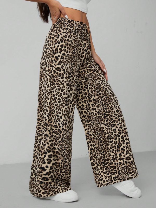 Leopard Print Women's Wide Leg Trousers