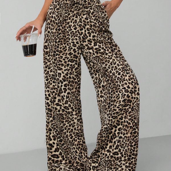 Leopard Print Women's Wide Leg Trousers