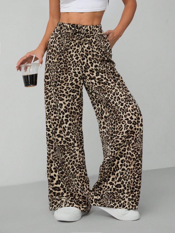 Leopard Print Women's Wide Leg Trousers