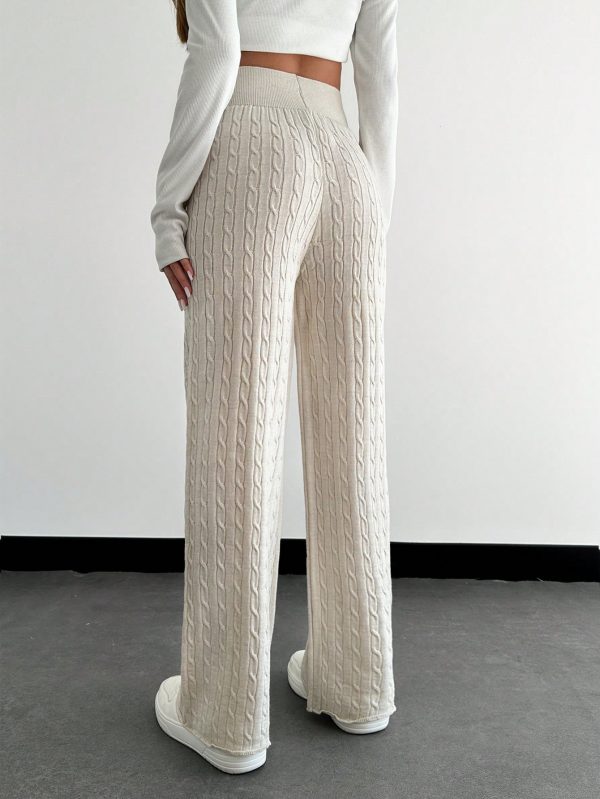 Casual Solid Color Cable Knit Sweater Pants, Autumn/Winter