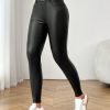 Front Button Pocket Stylish Women's Leather Pants