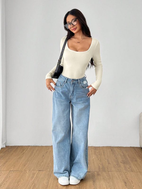 Solid Color Scoop Neck Spring Women's Fleece T-Shirt