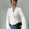 Apricot V-Neck Cinched Waist Bowknot Elegant Romantic Women Shirt