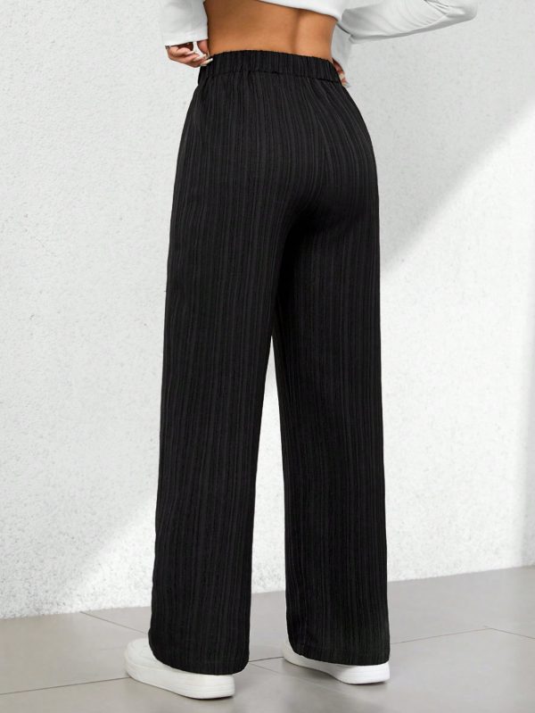 Summer Casual Textured Wide-Leg Capri Pants