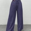 Women Plain Color Front Tie Pocket Design Wide Leg Pants, Casual Daily Wear