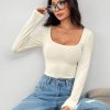 Solid Color Scoop Neck Spring Women's Fleece T-Shirt