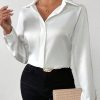 Women's Solid Color Satin Basic Shirt With Asymmetric Hem