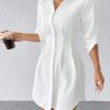 Solid Button Front Shirt Dress