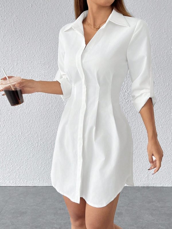 Solid Button Front Shirt Dress