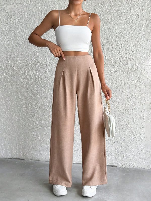 Women's Linen Beige Wide Leg Pants
