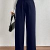 Women's Solid Color Pleated Straight-Leg Casual/Office Wear Pants