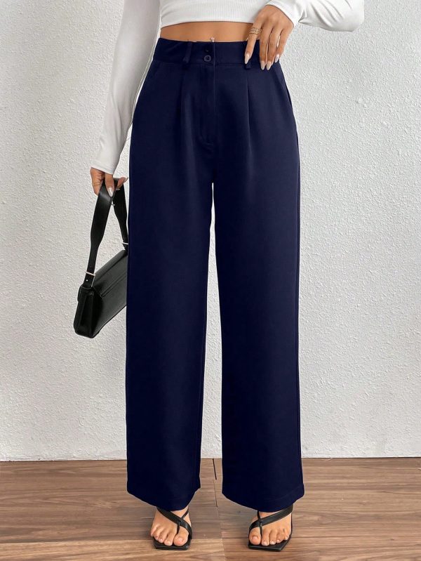 Women's Solid Color Pleated Straight-Leg Casual/Office Wear Pants