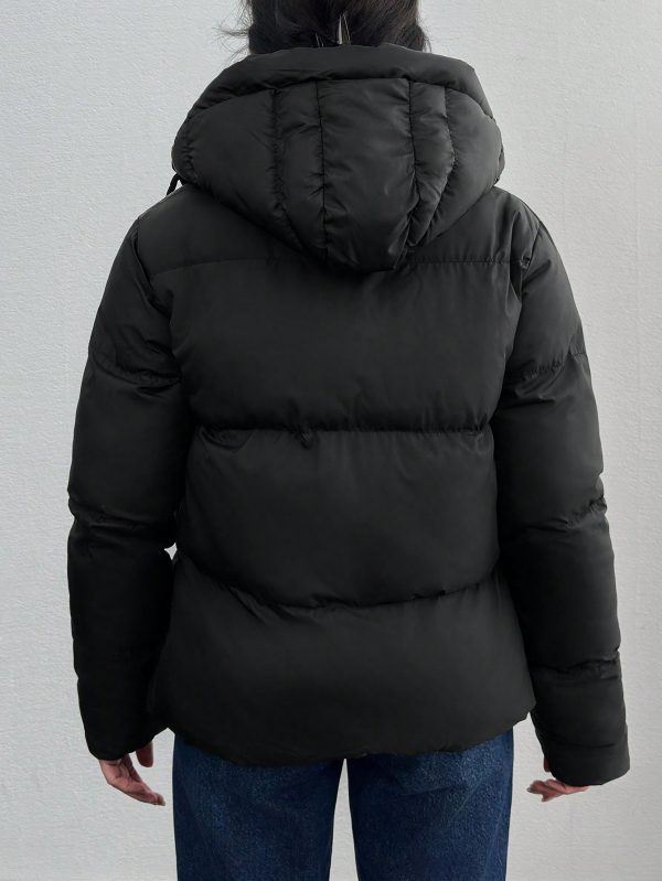 Women's Slant Pocket Drawstring Hooded Padded Coat
