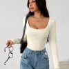 Solid Color Scoop Neck Spring Women's Fleece T-Shirt