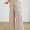 Women's Fashionable High-Waisted Khaki Wide Leg Pants With Belt