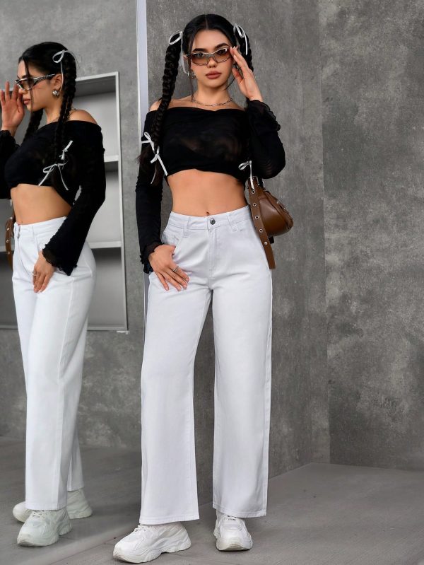 Women's Solid Color Front Button Pocket Simple Casual Denim Pants