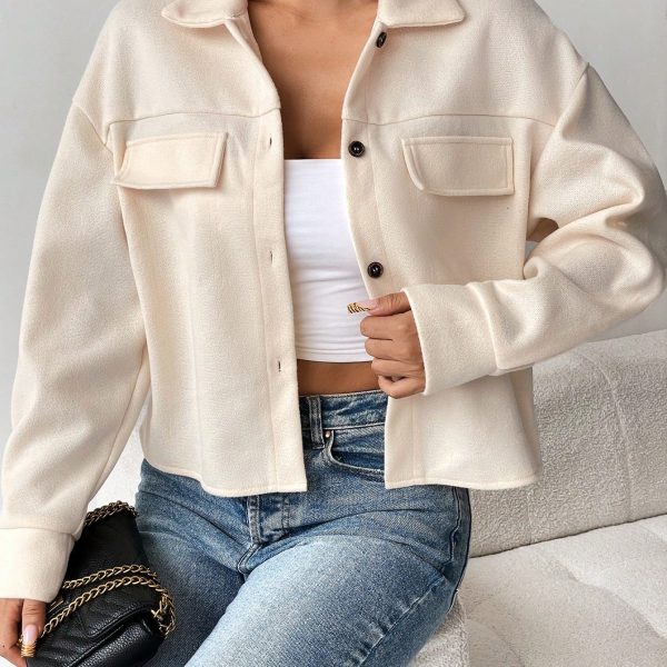 Flap Pocket Drop Shoulder Button Front Overcoat